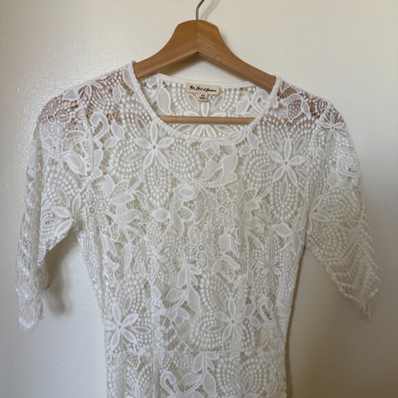 For Love & Lemons Luna White Lace Embroidered Coverup Midi Dress XS - Picture 3 of 6
